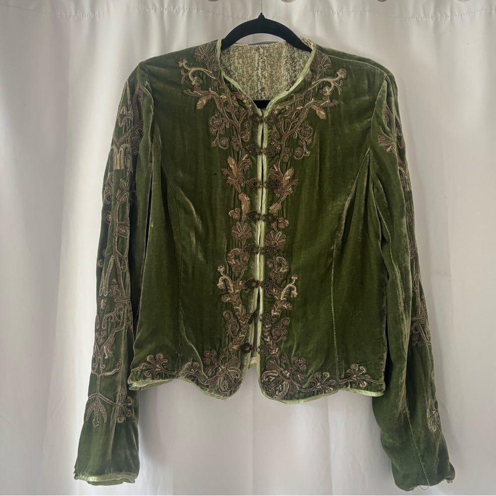 Elie Tahari Embroidered Green Velvet Jacket